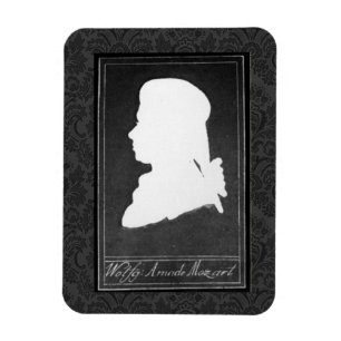 Mozart-Profil-Papier-Ausschnitt-Weiß auf Schwarze Magnet