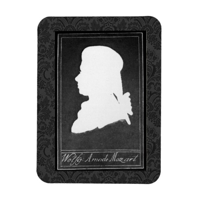 Mozart Profile Paper Cutout White on Black Magnet (Vertikal)