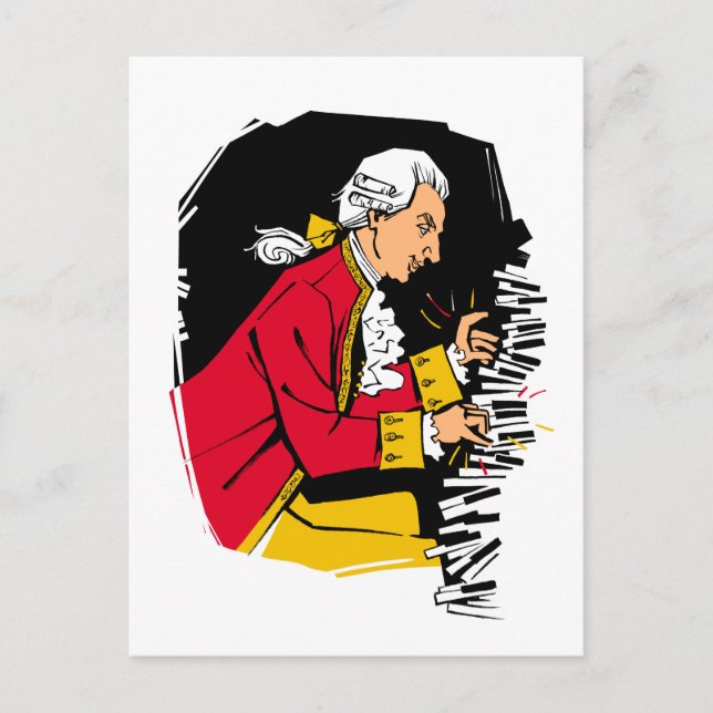 Mozart spielt Klavier Postkarte (Vorderseite)