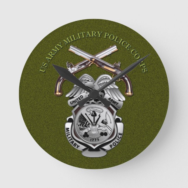MP-Abzeichen und überquerte Kolben Runde Wanduhr (Vorderseite)