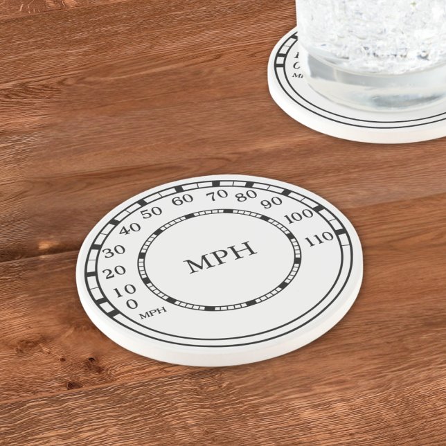 MPH-Rev-Zähler-Monogramm-Untersetzer Sandstein Untersetzer (A fun speedometer coaster with space for your initials. Perfect gift for the classic car lover)