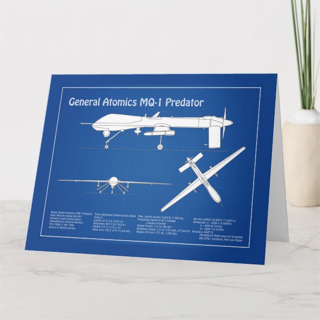 MQ-1 Predator UAV - Flugzeug-Blueprint ABD Dankeskarte (Vorderseite)