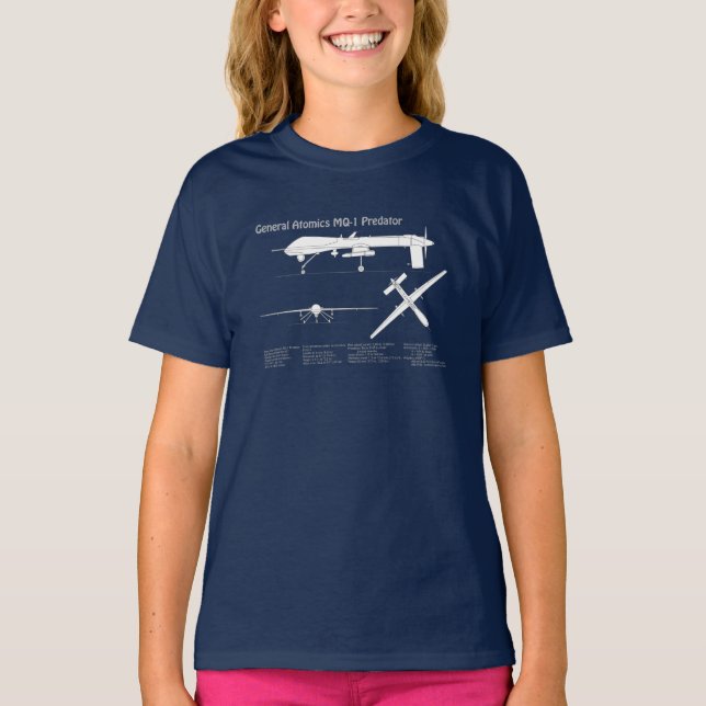 MQ-1 Predator UAV - Flugzeug-Blueprint ABD T-Shirt (Vorderseite)