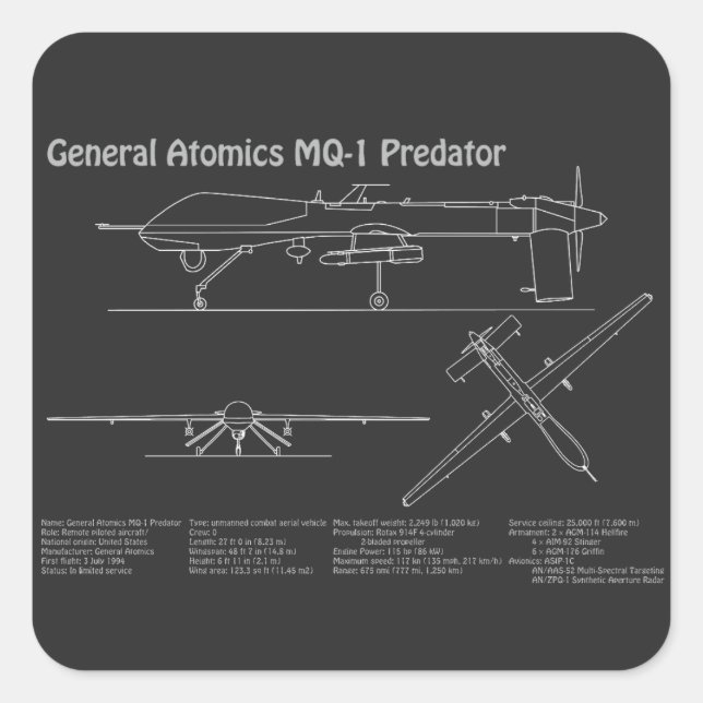 MQ-1 Predator UAV - Flugzeugkonzept für Paris PD Quadratischer Aufkleber (Vorderseite)