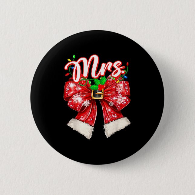 Mr &amp; Mrs Couples Coquette Bow Santa Claus Chri Button (Vorderseite)