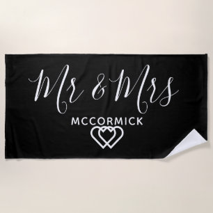 Mr. And Mrs Black and White Monogram Personalisier Strandtuch