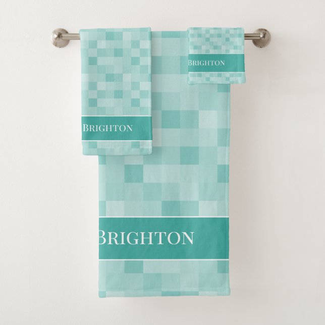 Mr. and Mrs. chic türkis blauen Mosaikfliesen Must Badhandtuch Set (Insitu)
