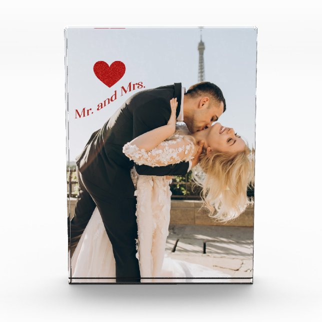 Mr. and Mrs Custom Foto Red Heart Clear Block (Vorderseite)