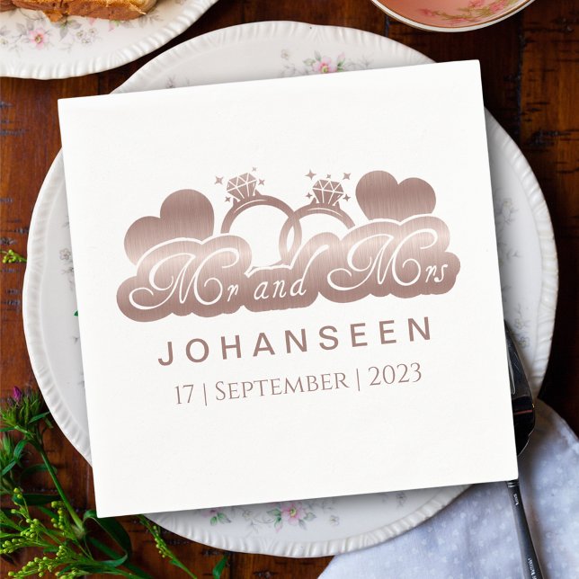 Mr. and Mrs Elegant Rose Gold Foil Hearts Weddings Serviette (Von Creator hochgeladen)