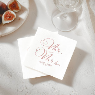 Mr. and Mrs Elegant Rose Gold Foil Wedding Serviette