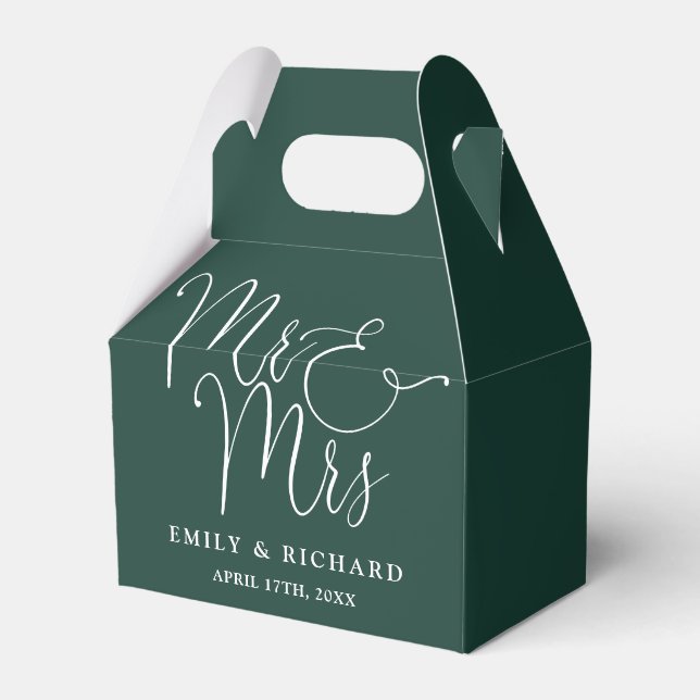 Mr. And Mrs. Elegant Script Emerald Green Wedding Geschenkschachtel (Vorderseite)