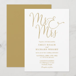 Mr. And Mrs. Elegant Script Gold Wedding Einladung