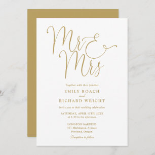 Mr. And Mrs. Elegant Script Gold Wedding Einladung