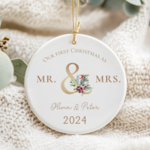 Mr. and Mrs First Christmas Verheiratet Foto Keramik Ornament