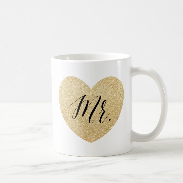 Mr. and Mrs. Glitzer Goldenes Herz personalisiert3 Tasse (Rechts)
