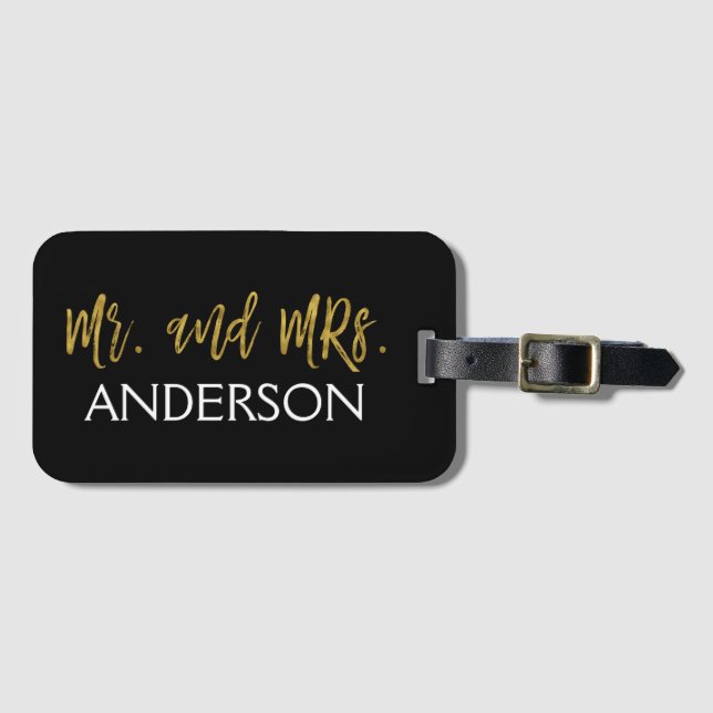 Mr. and Mrs Gold Foil Luggage Bag Tag Gepäckanhänger (Vorderseite (Horizontal))