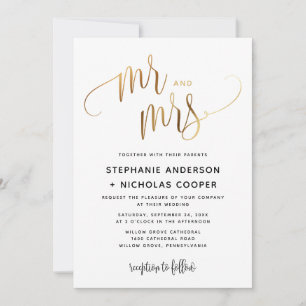 Mr. and Mrs Gold Lovely Script Typografy Wedding Einladung