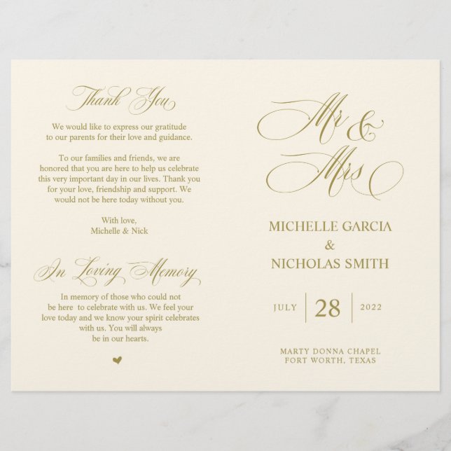 Mr. and Mrs., Gold Schriftart, Foldable Wedding Pr (Vorderseite)