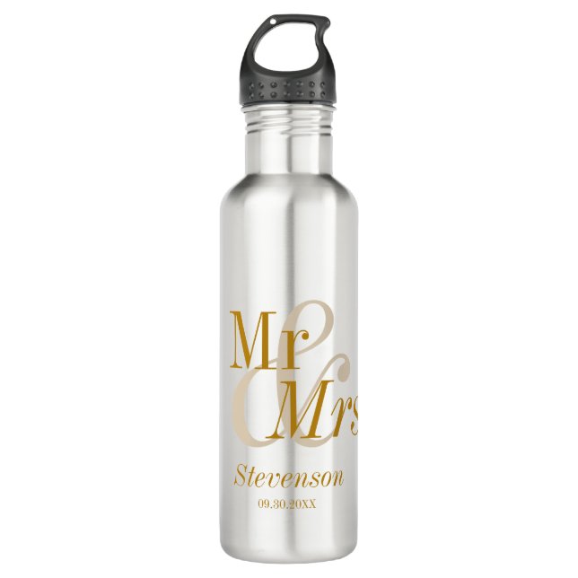 Mr. and Mrs Gold Script Wedding Gift Edelstahlflasche (Vorderseite)