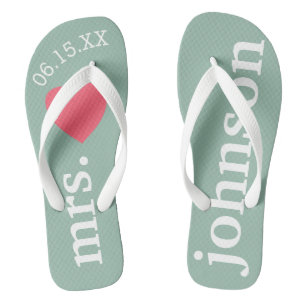 Mr. and Mrs. Honeymoon Heart - Aquamarin rosa Flip Flops