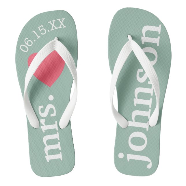 Mr. and Mrs. Honeymoon Heart - Aquamarin rosa Flip Flops (Fußbett)
