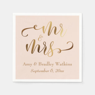 "Mr. and Mrs." Imitats Gold Foil Script auf Blush  Serviette