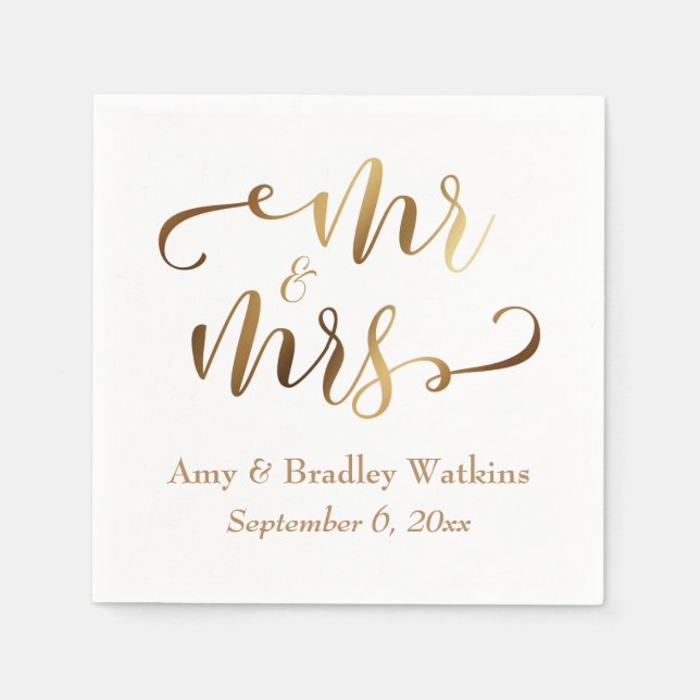 "Mr. and Mrs." Imitats Gold Foil Script auf White Serviette (Vorderseite)