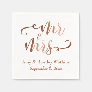 "Mr. and Mrs." Imitats Kupfertypografie Hochzeit Serviette