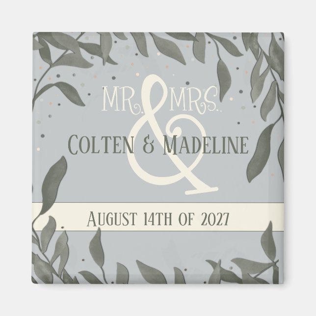 Mr. and Mrs Inspirivity Modern Elegant Blätter Magnet (Vorne)