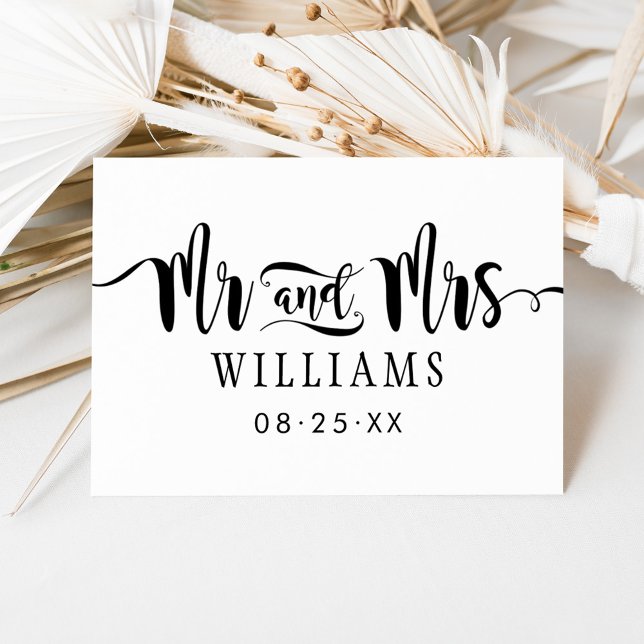 Mr. and Mrs Modern Black Handwriting Script Weddin Dankeskarte (Von Creator hochgeladen)
