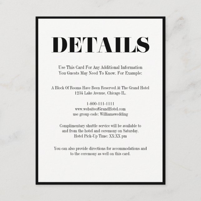 Mr. and Mrs Modern Bold Wedding Details Card Begleitkarte (Vorderseite)