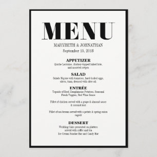 Mr. and Mrs Modern Bold Wedding Menu Card Menükarte