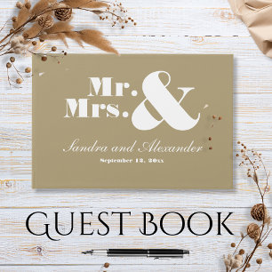 Mr. and Mrs Modern Minimal Golden Tan Wedding Gästebuch