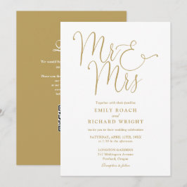 Mr. and Mrs Modern QR Code Gold Wedding Einladung