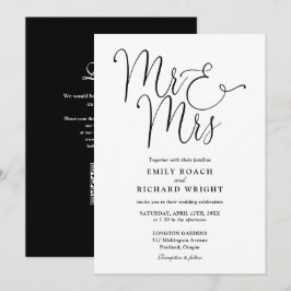 Mr. and Mrs. Modern QR Code Schwarz-Weiß Hochzeit Einladung