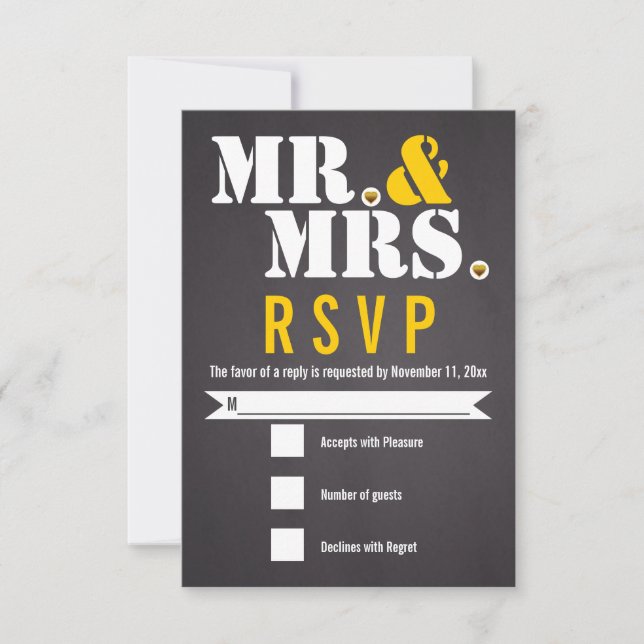 Mr. and Mrs Modern typography black, gelb UAWG RSVP Karte (Vorderseite)