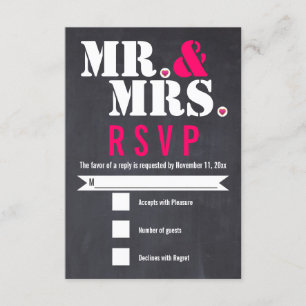 Mr. and Mrs Modern typography black pink UAWG RSVP Karte