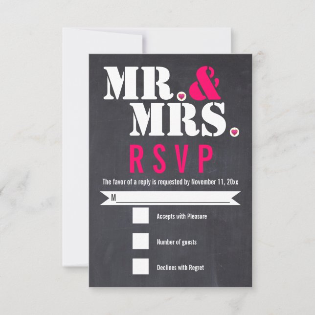 Mr. and Mrs Modern typography black pink UAWG RSVP Karte (Vorderseite)