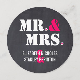 Mr. and Mrs Modern typography black pink wedding Einladung