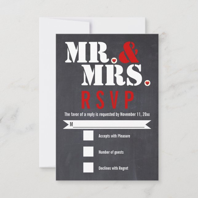 Mr. and Mrs Modern typography black, red UAWG RSVP Karte (Vorderseite)