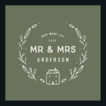 Mr. and Mrs New Zuhause Poster<br><div class="desc">Mr. und Mrs. New Zuhause oder neuem Design. Handgezeichnete Blumendetails und kleine Hausdetails. Die Hintergrundfarbe kann geändert werden.</div>