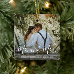 Mr. and Mrs Newlywed Foto First Christmas Verheira Keramikornament