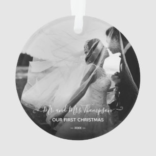 Mr. and Mrs Newlywed Foto Signature Script Ornament