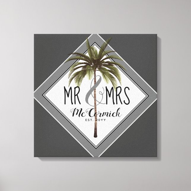 Mr. And Mrs Newlyweds Beach Wedding Personalisiert Leinwanddruck (Vorderseite)