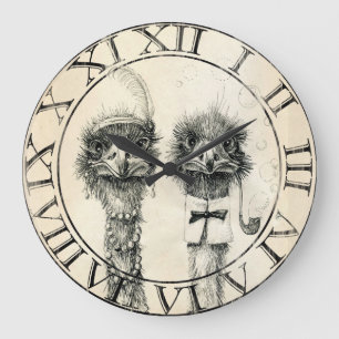 Mr. and Mrs. Ostrich Große Wanduhr