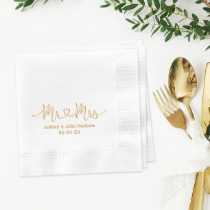 Mr. and Mrs. Personalisiert Heart Script Wedding Servietten Mit Folie