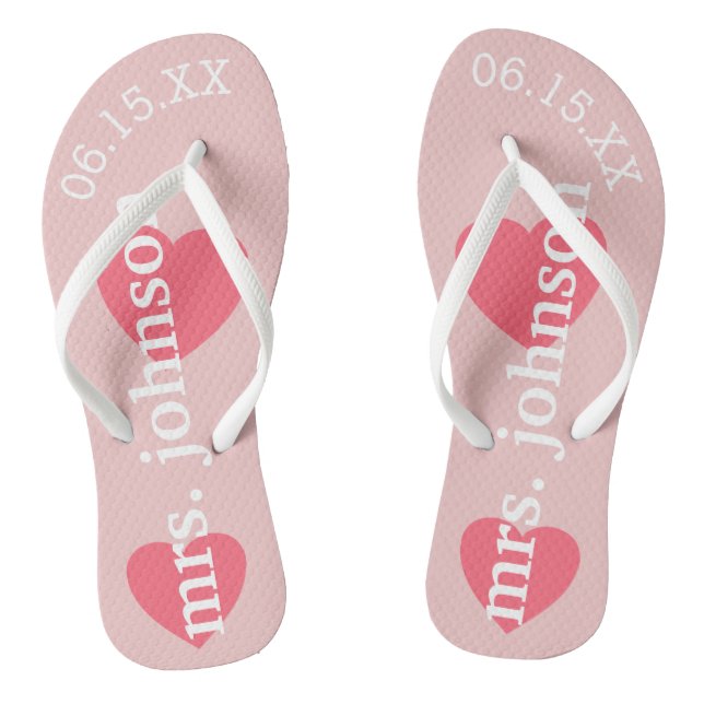 Mr. and Mrs. Personalisiert Honeymoon with Heart Flip Flops (Fußbett)