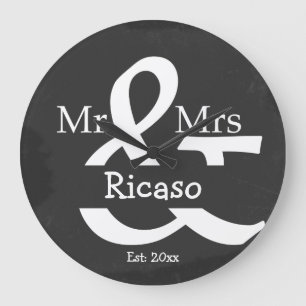 Mr And Mrs Personalized Faux Chalkboard Große Wanduhr