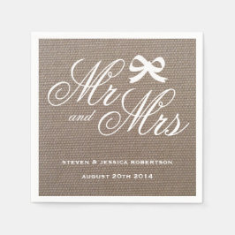 Mr. and Mrs. rustic burlap Country Hochzeitsnapkin Serviette