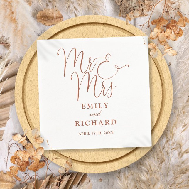 Mr. And Mrs. Script Elegant Terracotta Wedding Serviette (Mr And Mrs Script Elegant Terracotta Wedding Napkins)